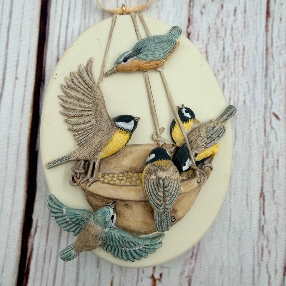 Vintage 1997 Hallmark Marjolein Bastin Bird Feeder 3D Plaque Chickadees Decor